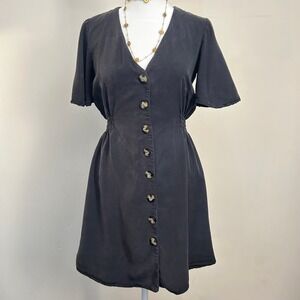 Black Button Shirtwaist Flutter Sleeve Mini Zara Dress XS Dark Academia